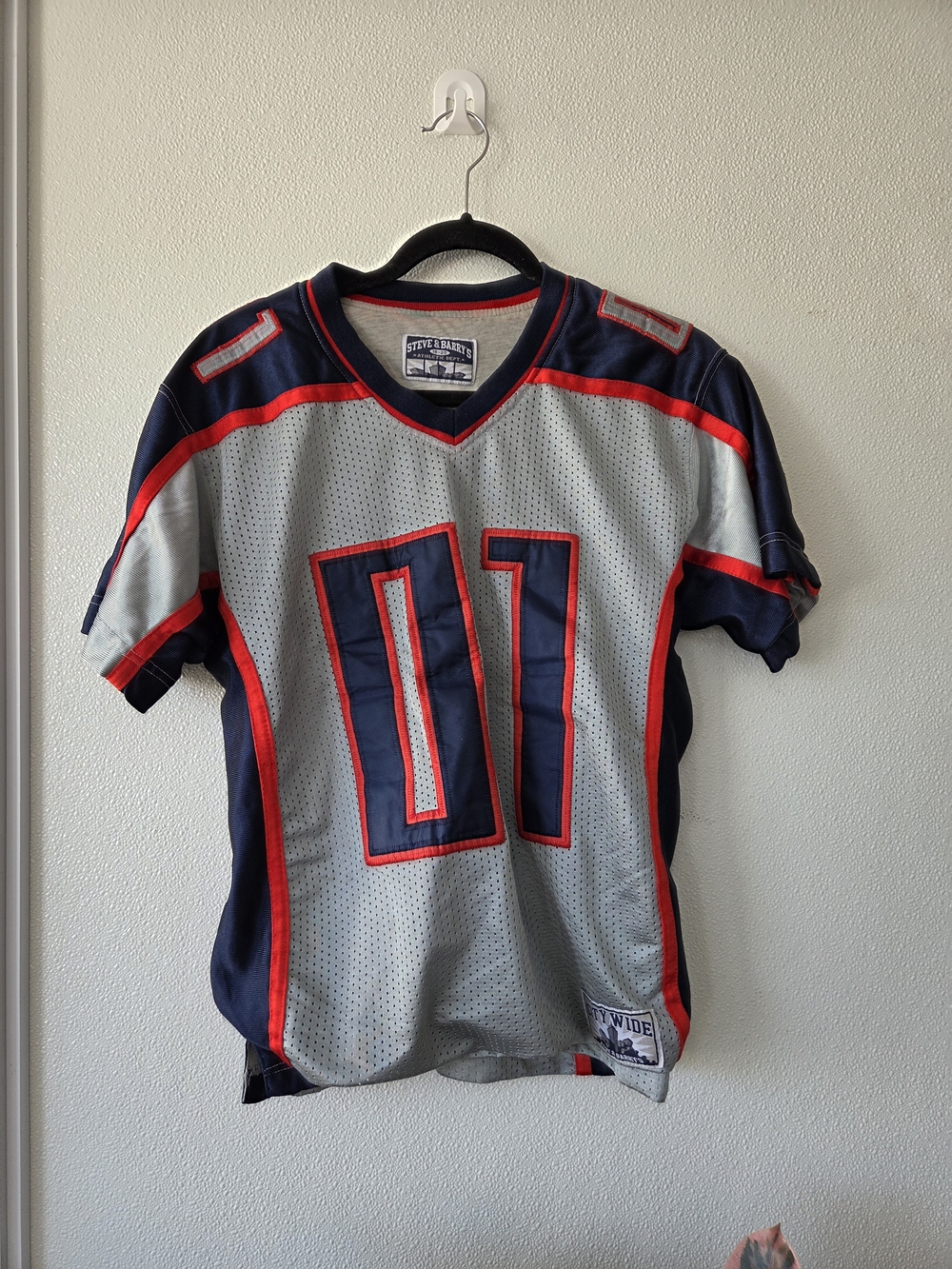 Steve & Barry's Gray and Navy Football Jersey with Red Trim